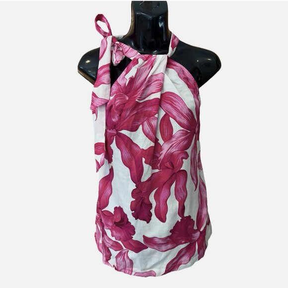 Tommy Bahama Linen Blend Tropical Floral Tie Neck Halter Top Women's size XXS - Picture 1 of 6
